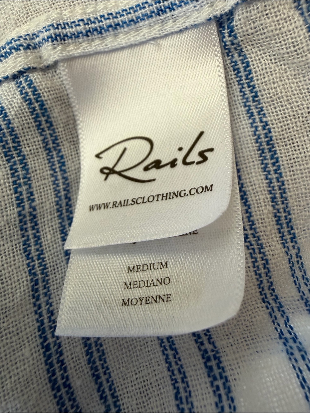 Rails Bonnie Linen Blend Olympic Stripe Blue & White Button-Down Shirt Size M - Picture 10 of 10